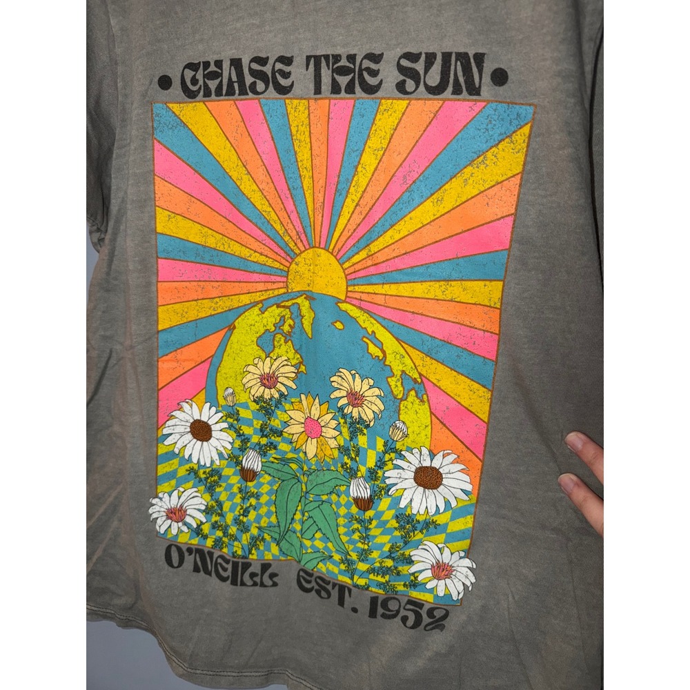 O'Neill Chase The Sun Graphic T-Shirt Grey Mineral Wash XS Retro Surf Tee‎ - Picture 2 of 4